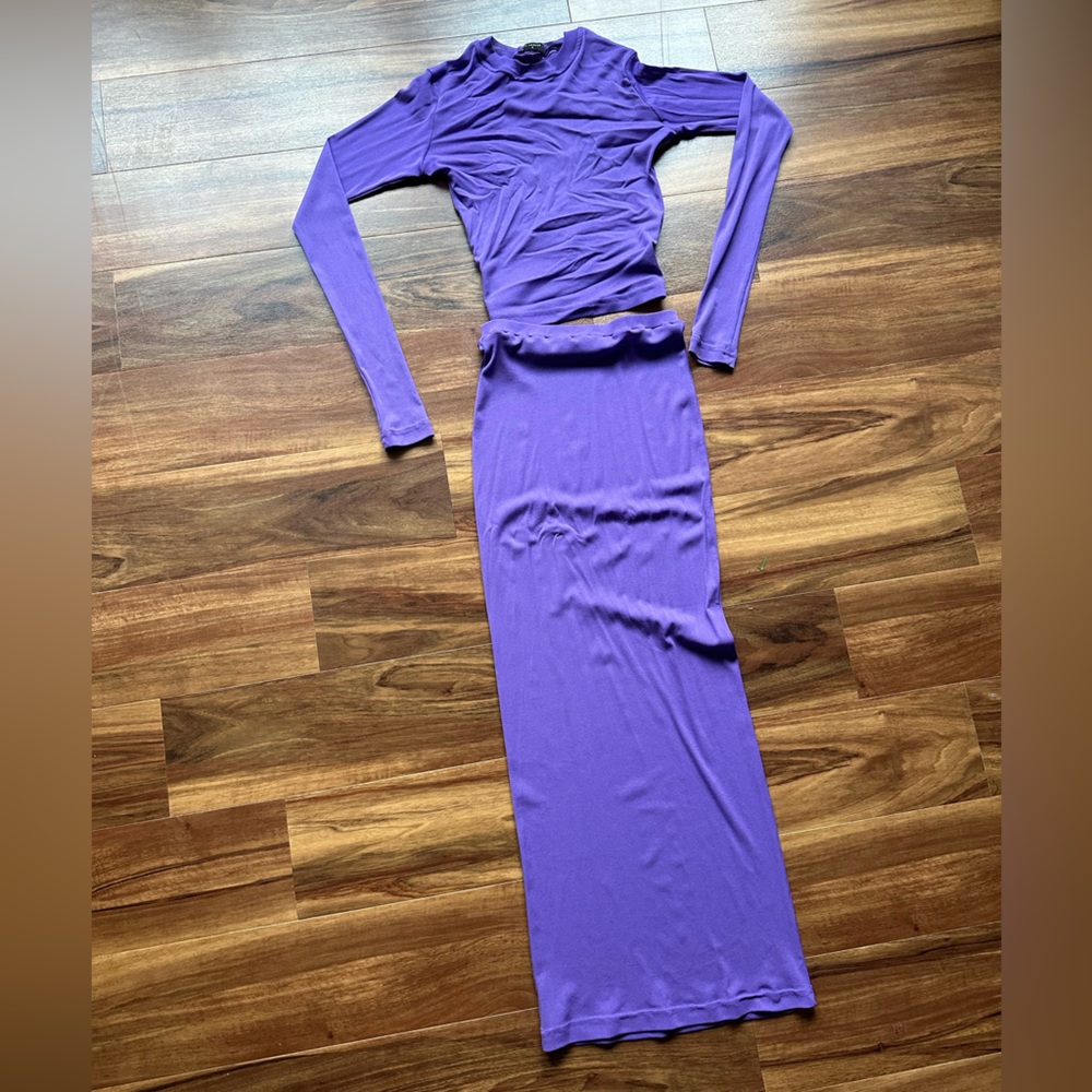 WITH HARPER LU purple/grape sheer skirt set, size small in both